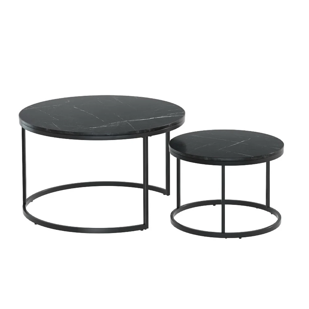 Iphiclus Set of 2 Coffee Table Nesting Marble Effect - Black - Nurns