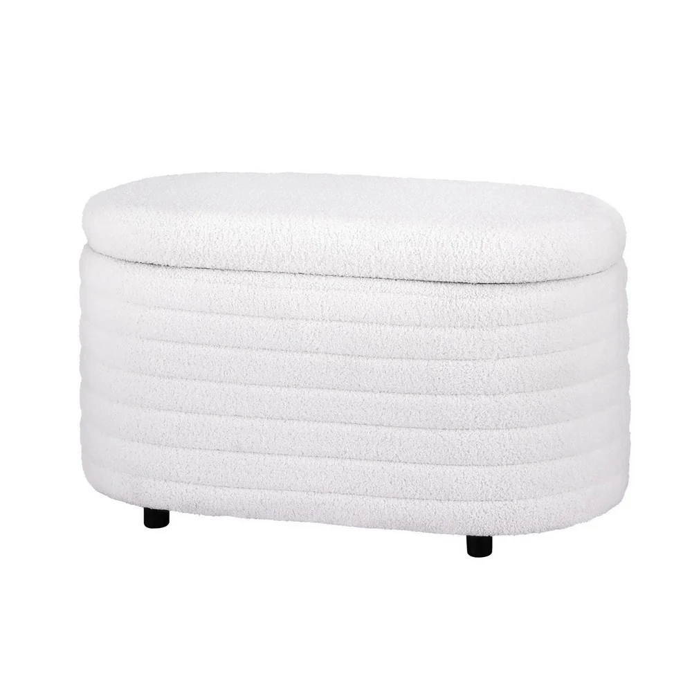 Storage Ottoman Blanket Box 87cm Bouclé Fabric Oval - White - Nurns