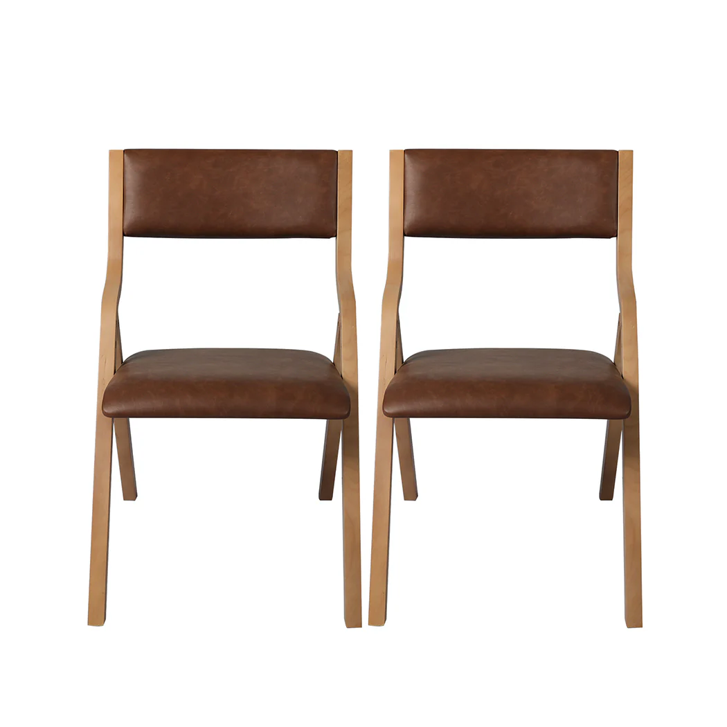 Romilly Set of 2 Dining Chairs Foldable PU Leather Kitchen Chair Lounge Room Padded - Brown - Nurns