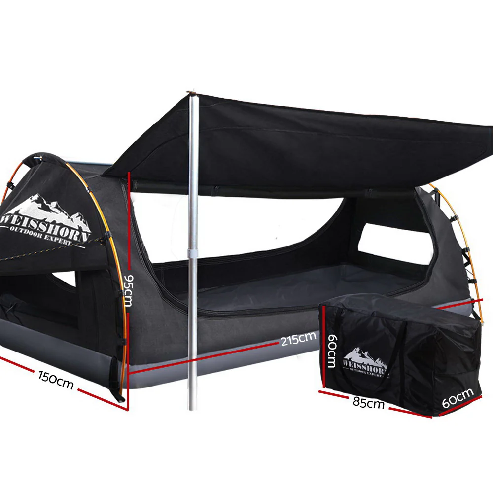 Double Swag Camping Swags Canvas Free Standing Dome Tent Dark Grey - Nurns