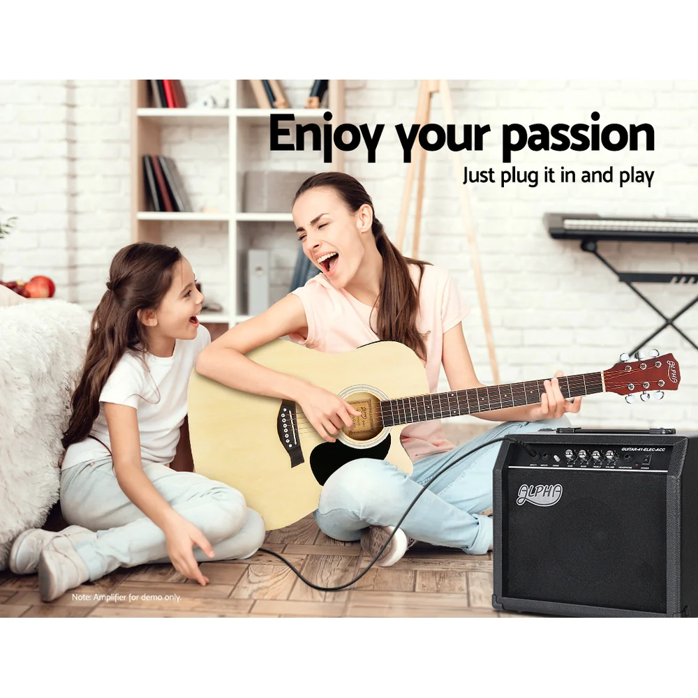 Alpha 41 Inch Acoustic Guitar Equaliser Electric Output Jack Cutaway Wood - Nurns