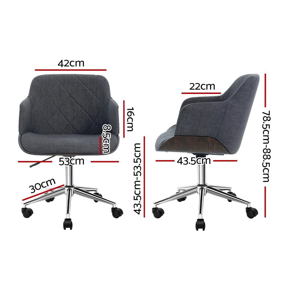 Artiss Wooden Office Chair Fabric Seat Grey - Nurns