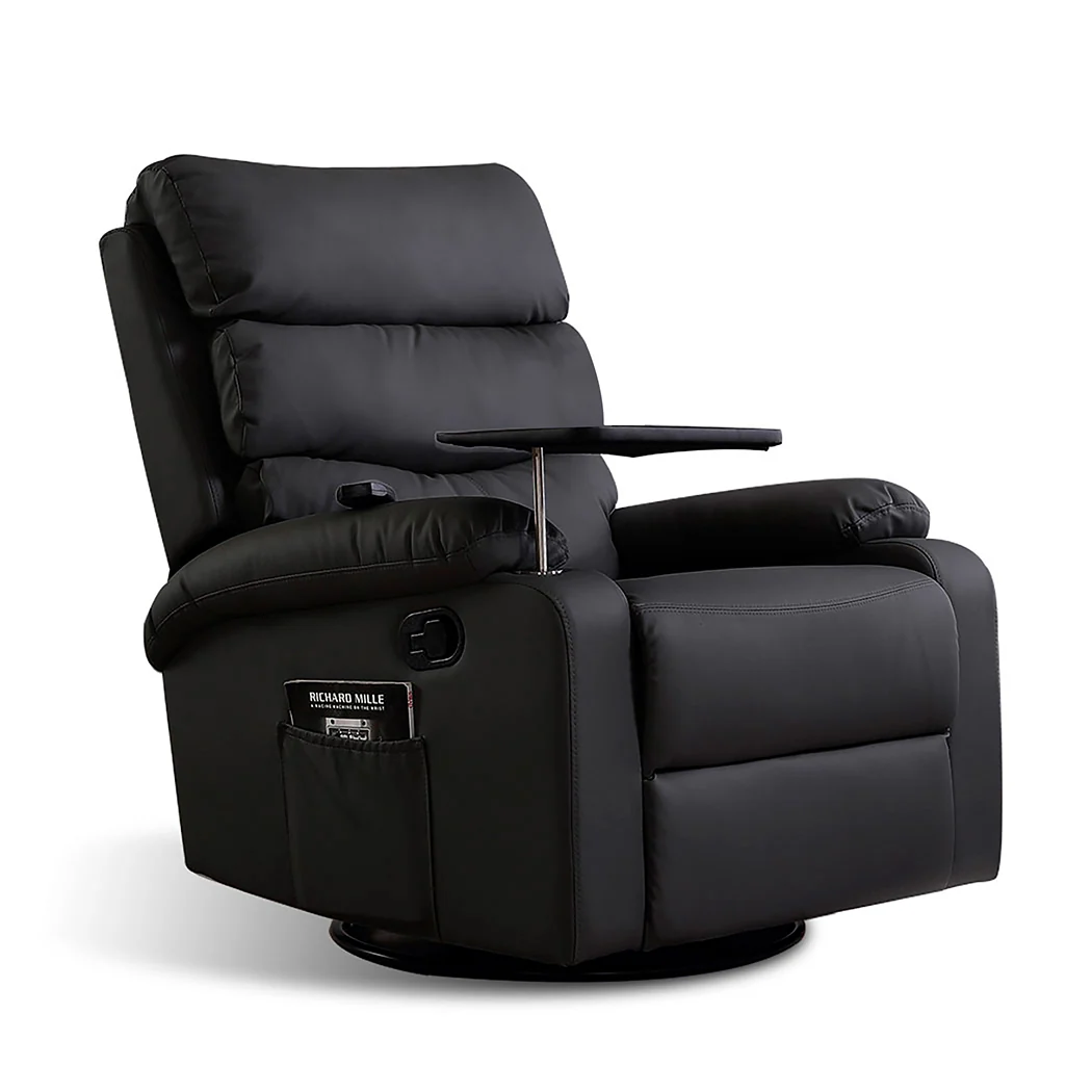 Cyrene Massage Chair Recliner Chair Heated Lounge Armchair 360 Swivel - Black - Nurns