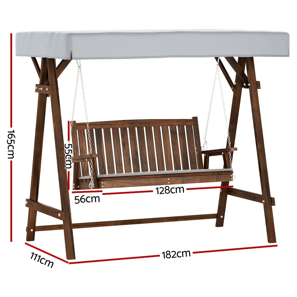 Fince 3 Seater Wooden Swing Chair Garden Bench Canopy - Charcoal - Nurns