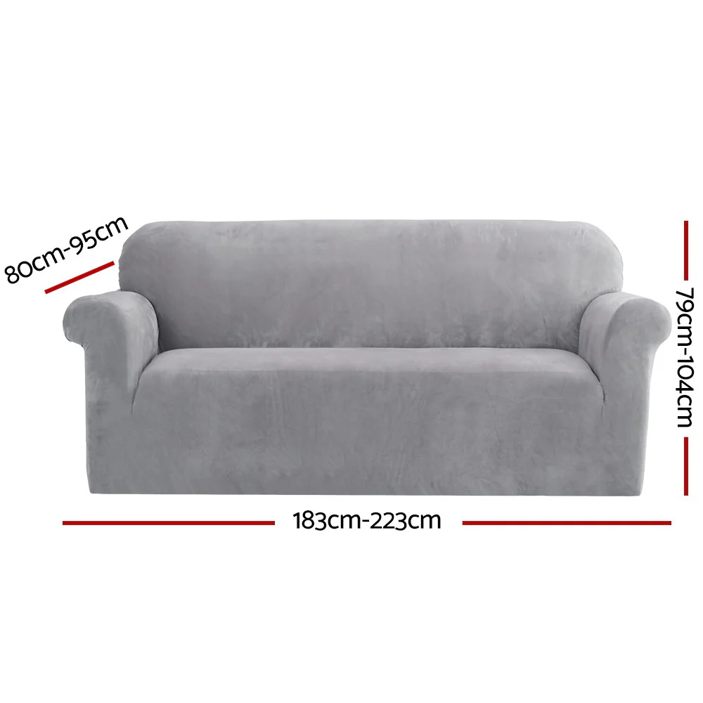 Velvet Sofa Cover Plush Couch Cover Lounge Slipcover 3-Seater Grey - Nurns