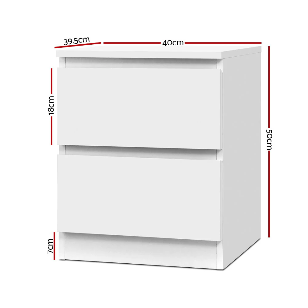 Kenora Wooden Bedside Tables Cabinet Lamp Side Tables Nightstand Unit with 2 Drawers - White - Nurns