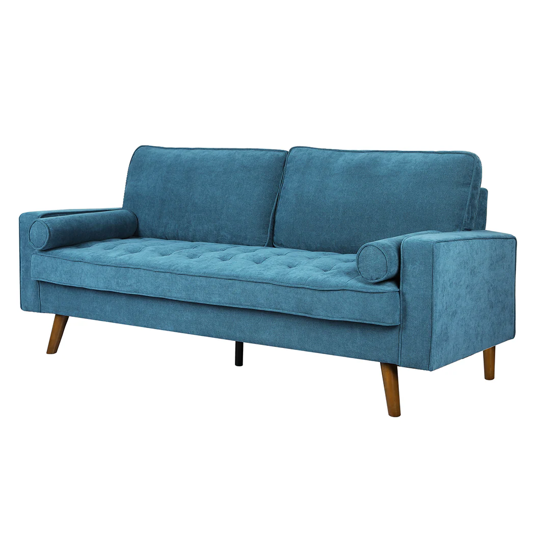 Maylee 3-Seater Fabric Sofa Armchair Couch 191cm Wide - Blue - Nurns