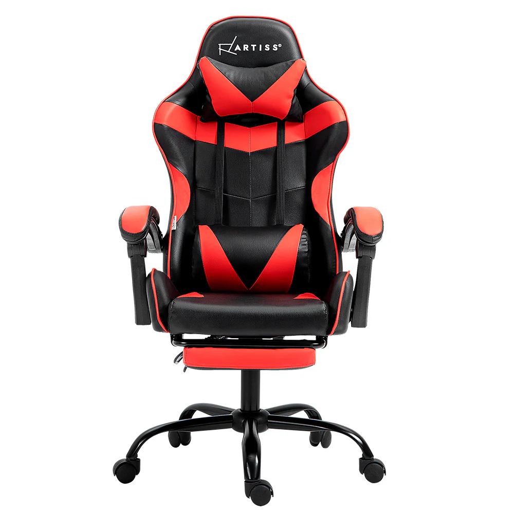 Artiss Gaming Office Chair Recliner Footrest Red - Nurns