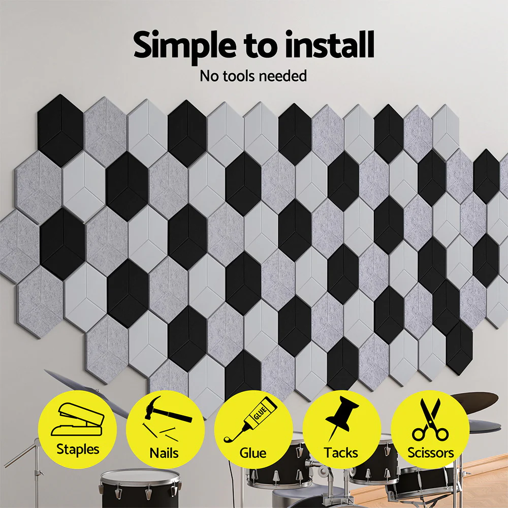 Acoustic Foam 12pcs 35x30x0.9cm Soundproof Absorption Panel Adhesive White - Nurns