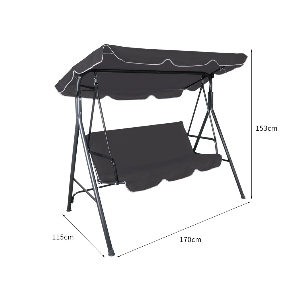 Lorel 3 Seater Swing Chair Garden Canopy Cushion Chairs - Grey - Nurns