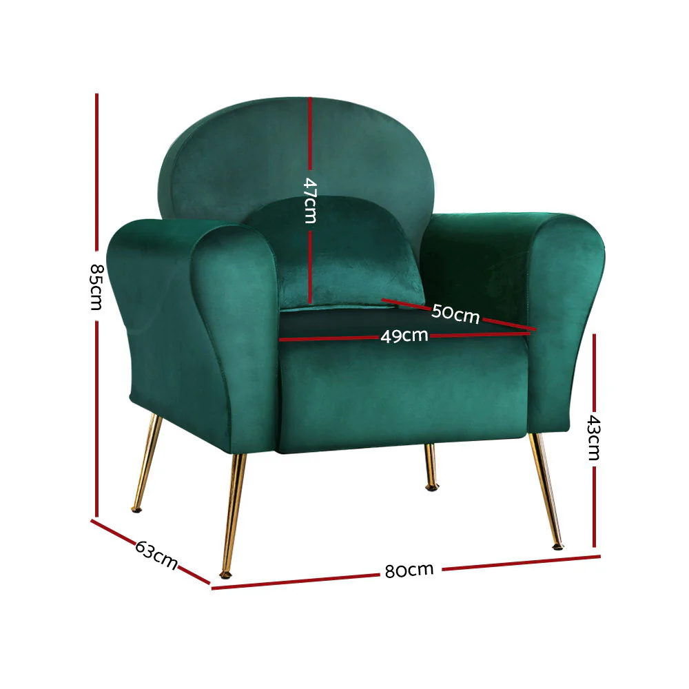 Maryjane Accent Velvet Cushion Lounge Armchair - Green - Nurns