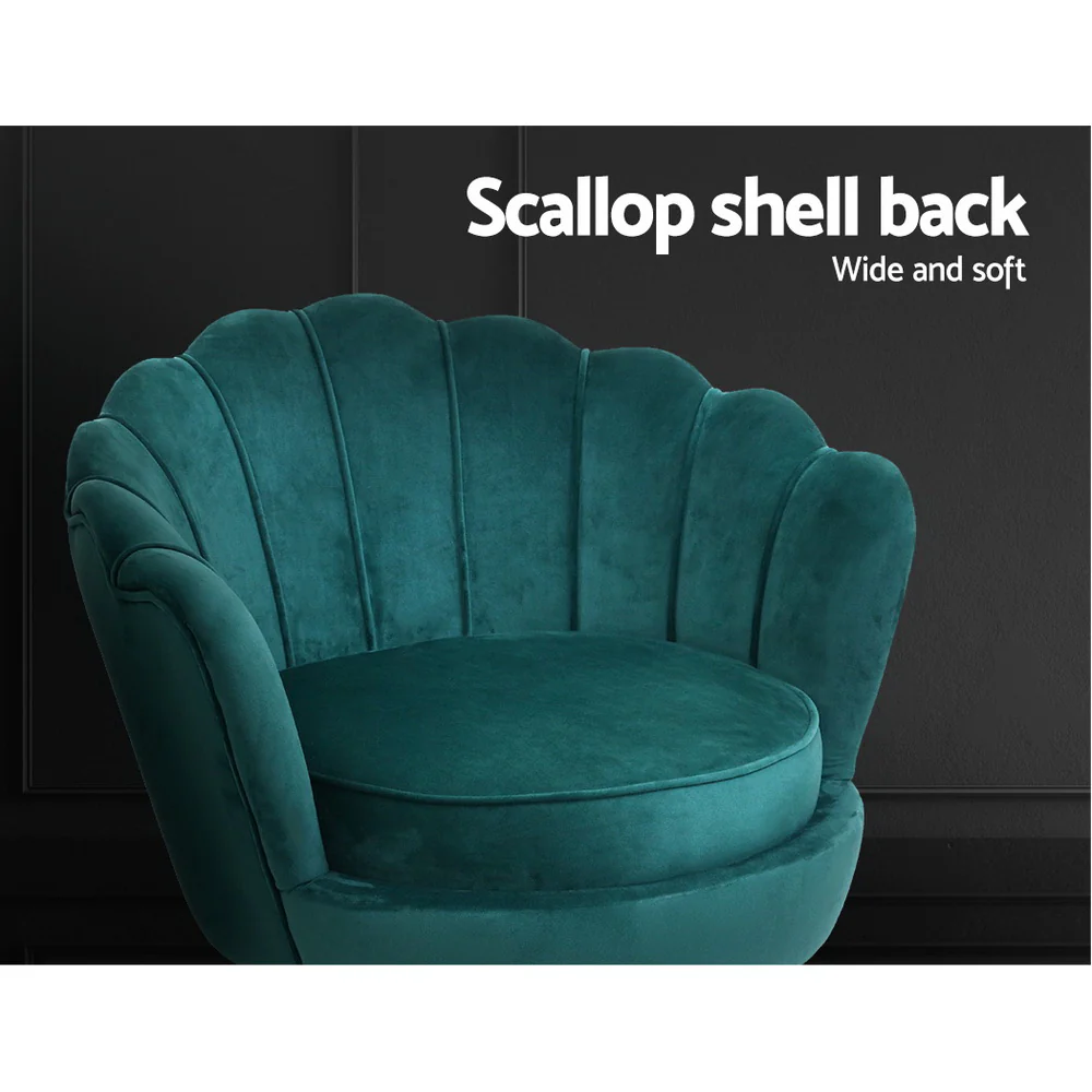 Mirabell Accent Velvet Shell Back Seat Lounge Armchair - Green - Nurns