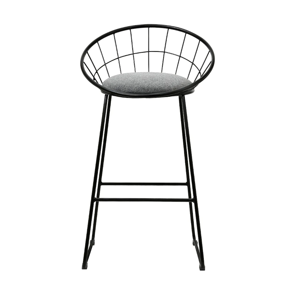 Set of 2 Ferrara Bar Stools Steel Fabric - Grey & Black - Nurns