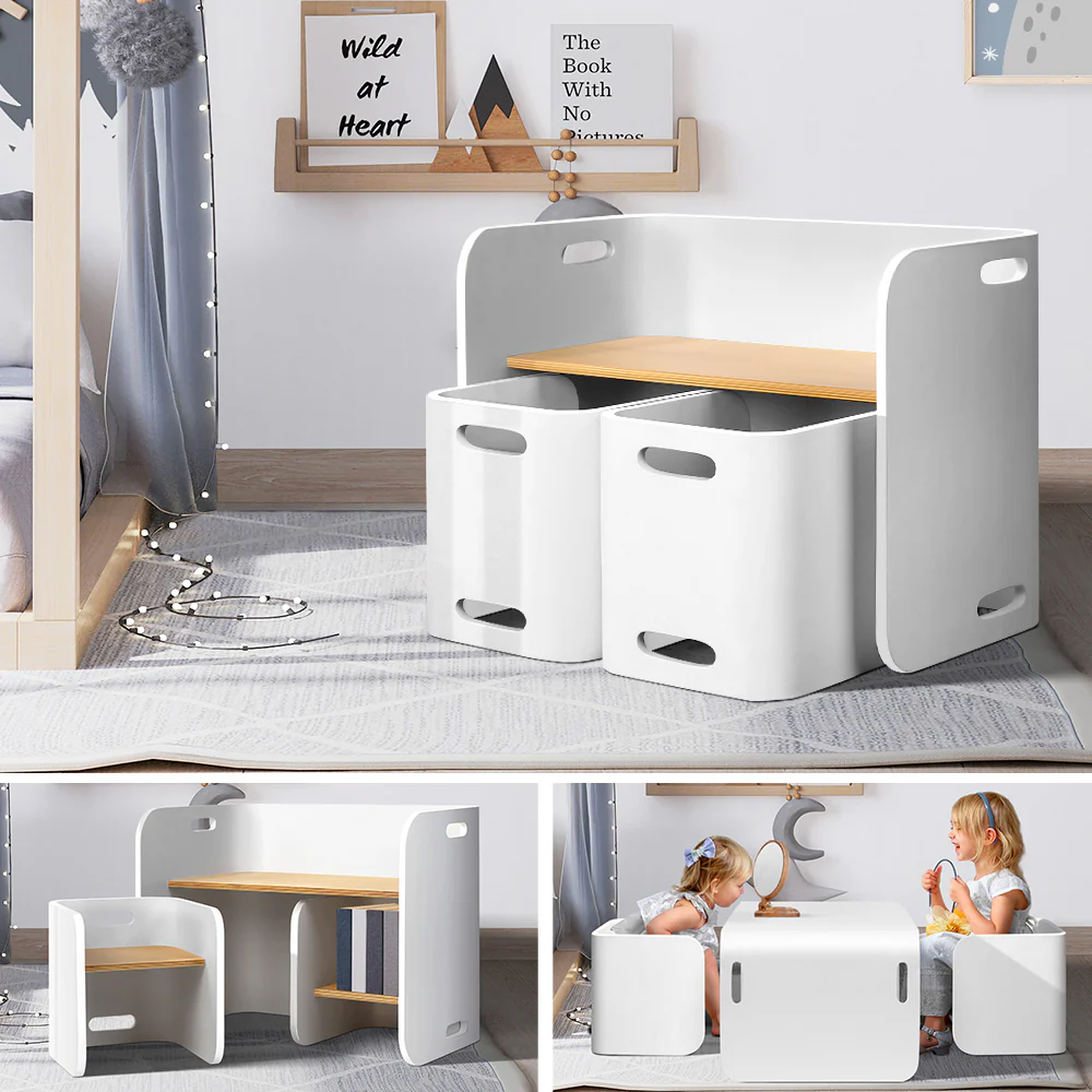 Pathy 3-Piece Kids Table & Chairs Set Nordic White Desk Activity Compact Children - White - Nurns