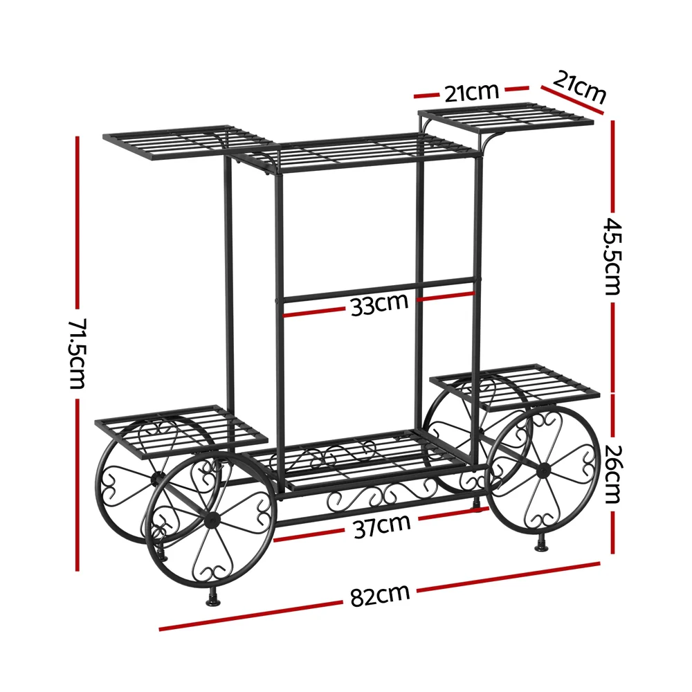 Plant Stand 6 Tier Iron 4 Wheeler - Nurns