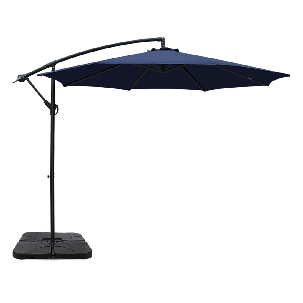 Instahut 3m Umbrella w/Base Outdoor Cantilever Beach Garden Patio Parasol Navy - Nurns