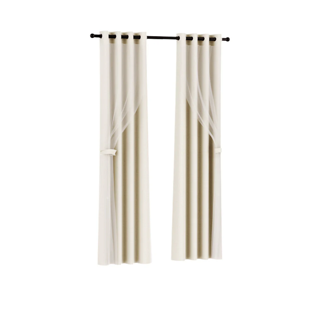 Set of 2 132x160cm Blockout Sheer Curtains Beige - Nurns