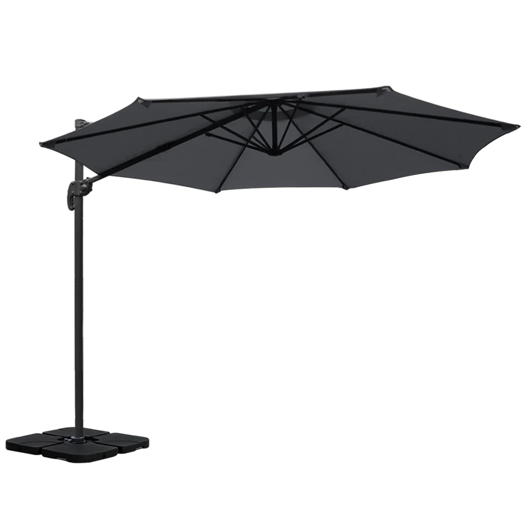 Instahut 3m Outdoor Umbrella w/Base Cantilever Beach Roma 360 Degree Tilt Charcoal - Nurns