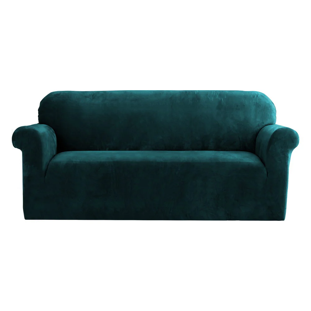 Velvet Sofa Cover Plush Couch Cover Lounge Slipcover 3-Seater Agate Green - Nurns
