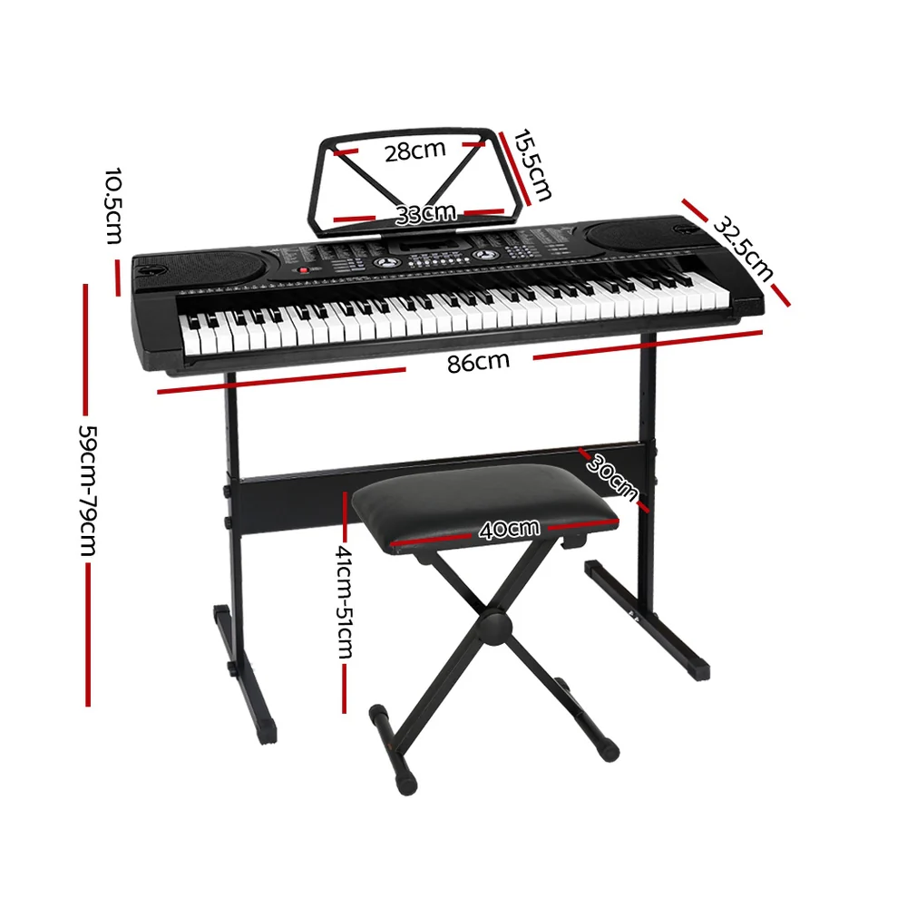 Alpha 61 Keys Electronic Piano Keyboard Digital Electric w/ Stand Stool Black - Nurns