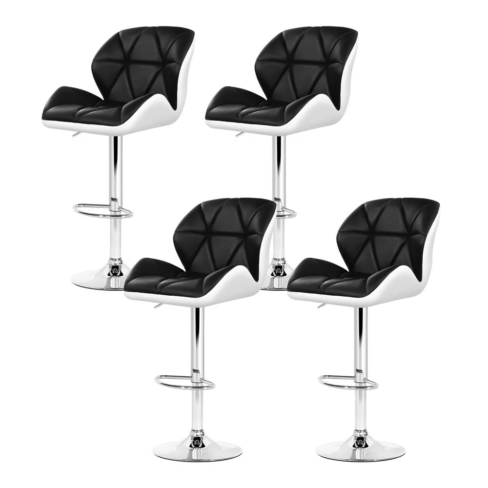 Set of 4 Exeter Bar Stools Gas Lift Padded Leather - Black & White - Nurns