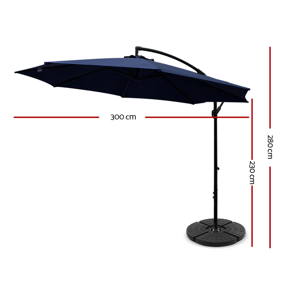 Instahut 3m Outdoor Umbrella w/Base Cantilever Beach Garden Patio Navy - Nurns