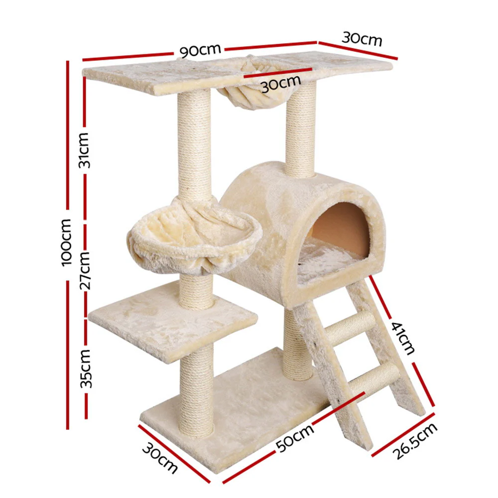 Cat Tree Trees Scratching Post Scratcher Condo Tower House Bed 100cm - Beige - Nurns