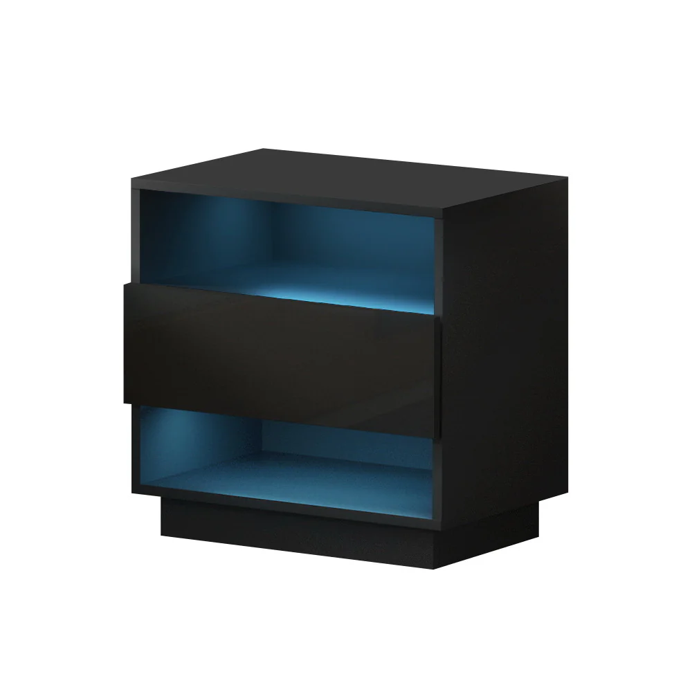 Halifax LED High Gloss Bedside Tables Side Table RGB LED Nightstand High Gloss - Black - Nurns