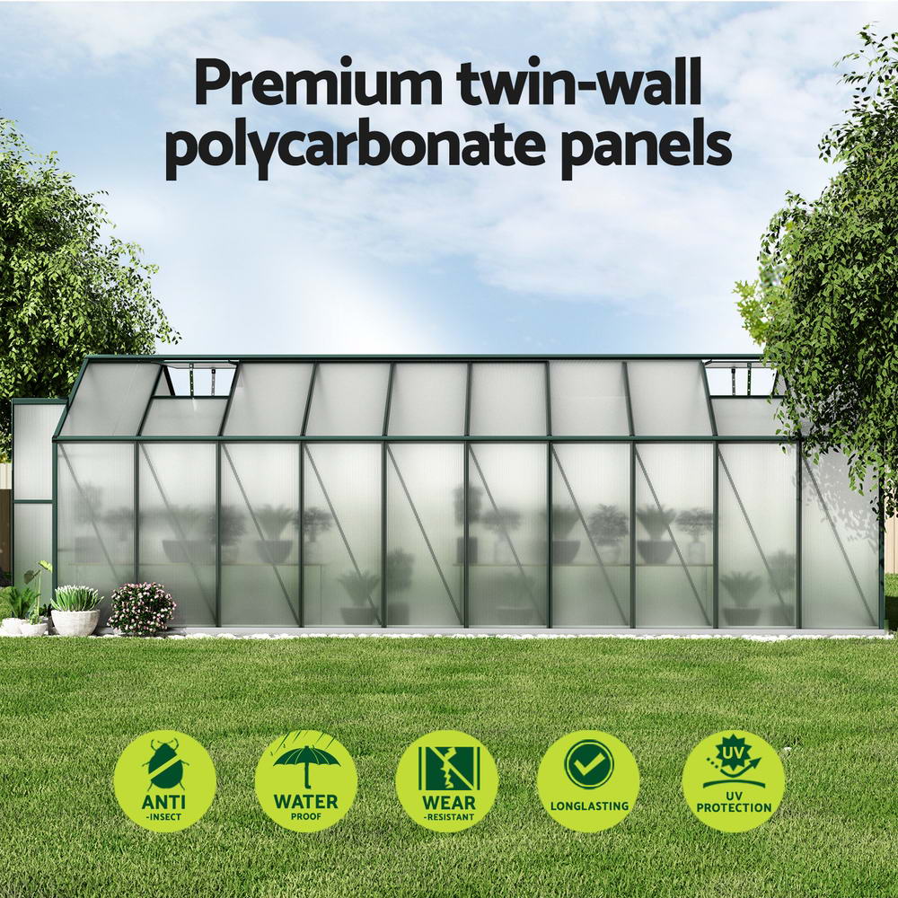 Greenfingers Greenhouse 6.3x2.44x2.1M Aluminium Polycarbonate Green House Garden Shed - Nurns