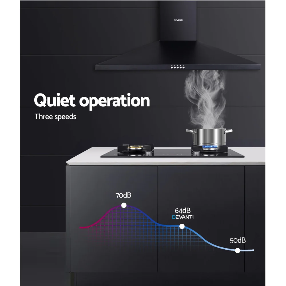 Devanti 900mm Range Hood 90cm Rangehood Black - Nurns