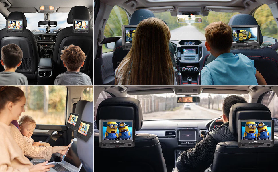 Laser 9 Inch Dual Screen DVD Player - Black - Nurns