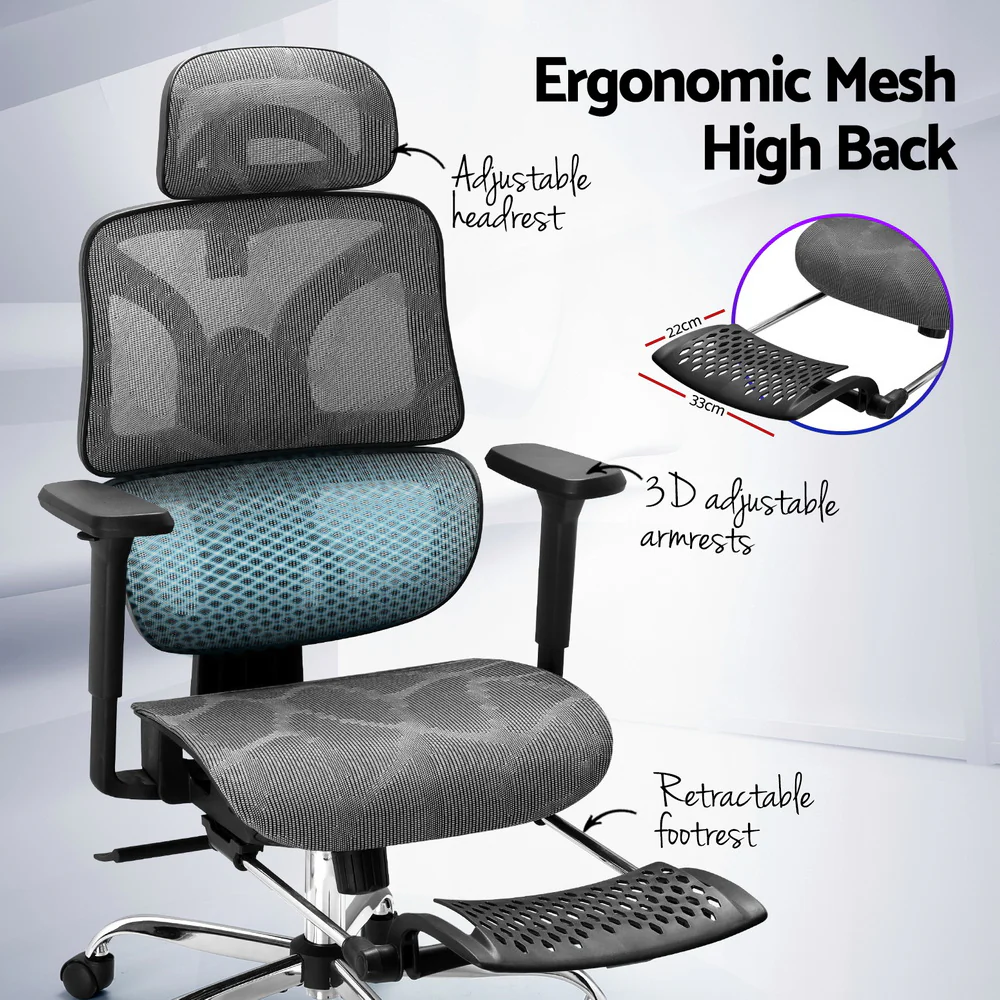 Artiss Ergonomic Office Chair Footrest Grey - Nurns
