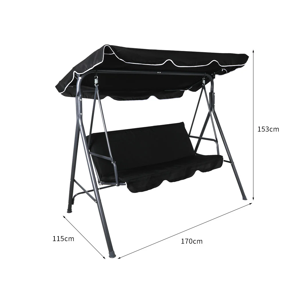 Lorel 3 Seater Swing Chair Garden Canopy Cushion - Black - Nurns