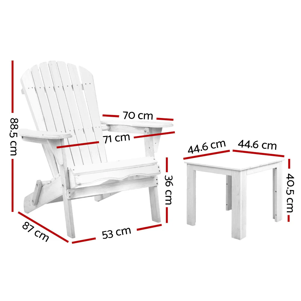 Adirondack Gardeon 3PC Outdoor Table and Chairs Wooden Foldable Beach Chair - Nurns