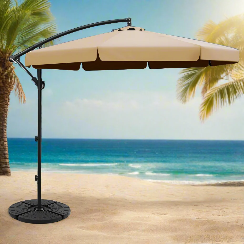 Instahut 3m Outdoor Umbrella w/Base Cantilever Garden Patio Beach Beige - Nurns