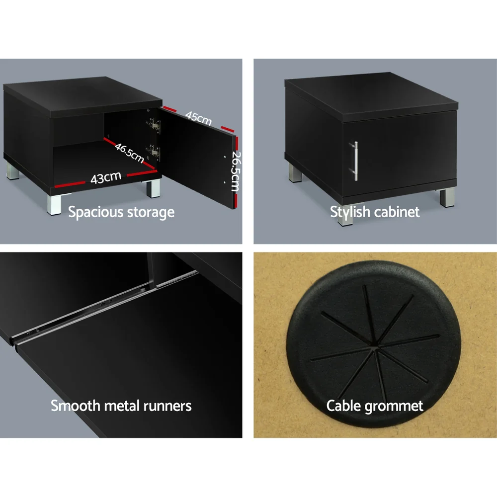 Odell 190cm Entertainment Unit with Cabinets - Black - Nurns