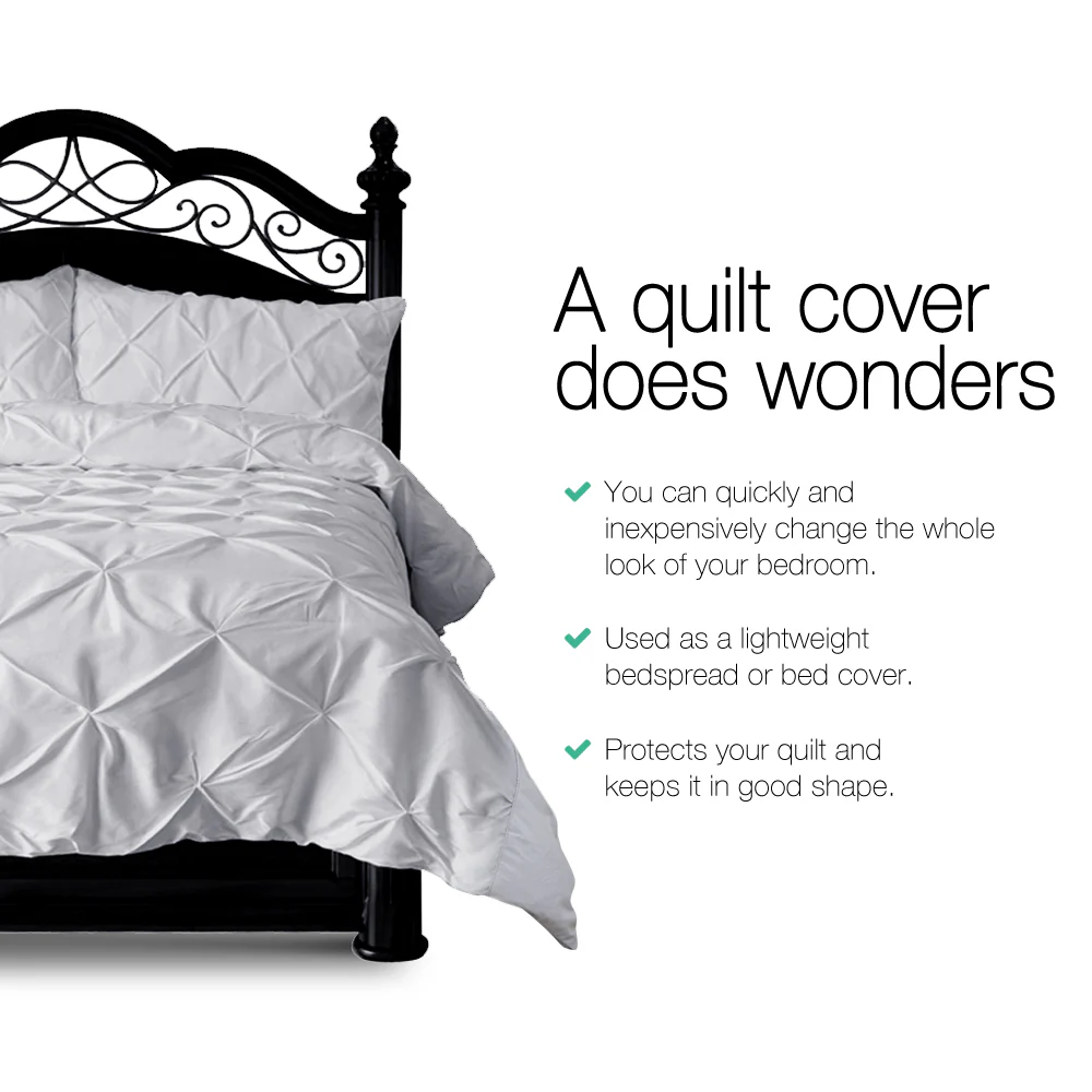 SUPER KING 3-Piece Quilt Cover Set Diamond Pintuck - Grey - Nurns