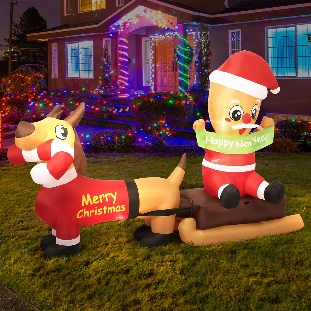 Dog Sleigh Christmas Inflatable Xmas Decorations - 1.4M - Nurns