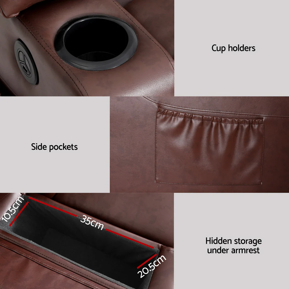 Chiron Recliner Chair Lift Assist Heated Massage Chair Leather - Brown - Nurns