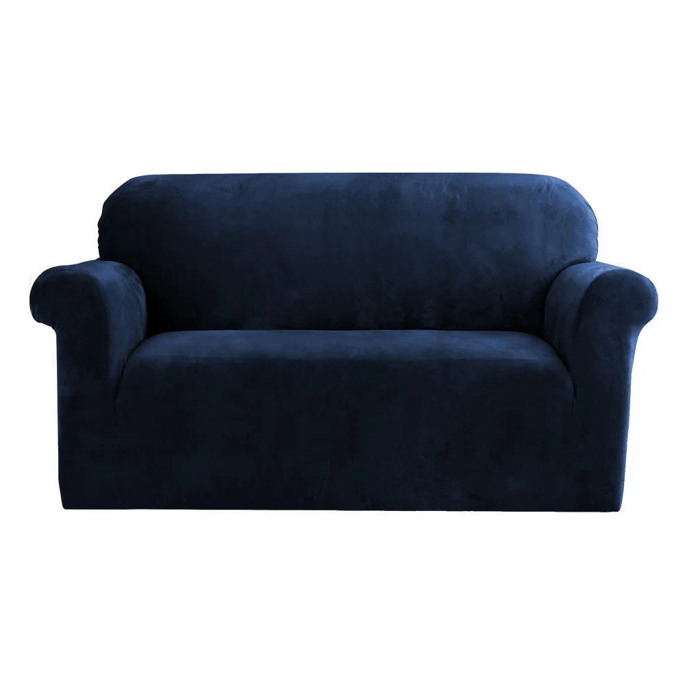 Velvet Sofa Cover Plush Couch Cover Lounge Slipcover 2-Seater Sapphire - Nurns