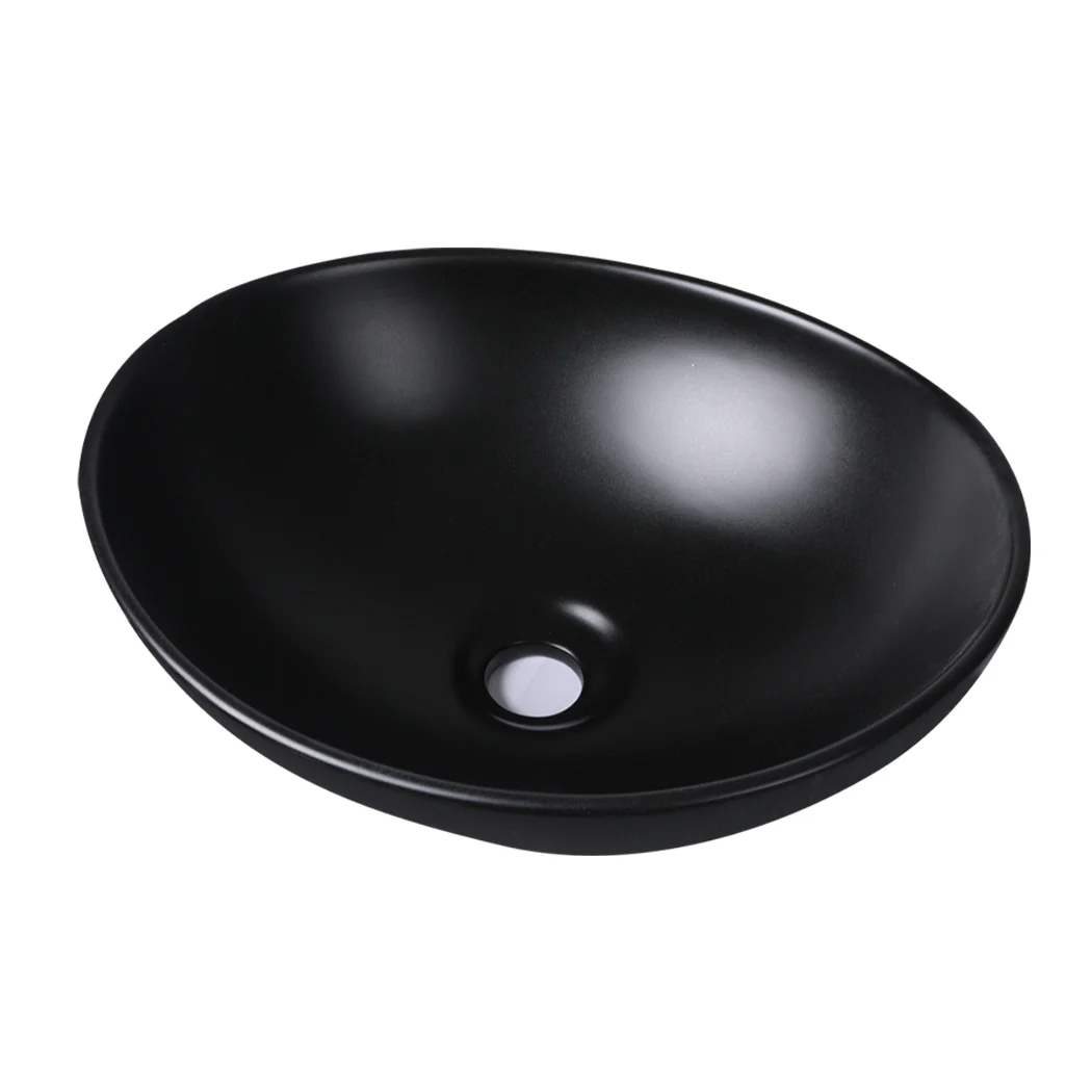 Wash Basin Oval Ceramic Hand Bowl Bathroom Sink Vanity Above Counter Matte Black - Nurns