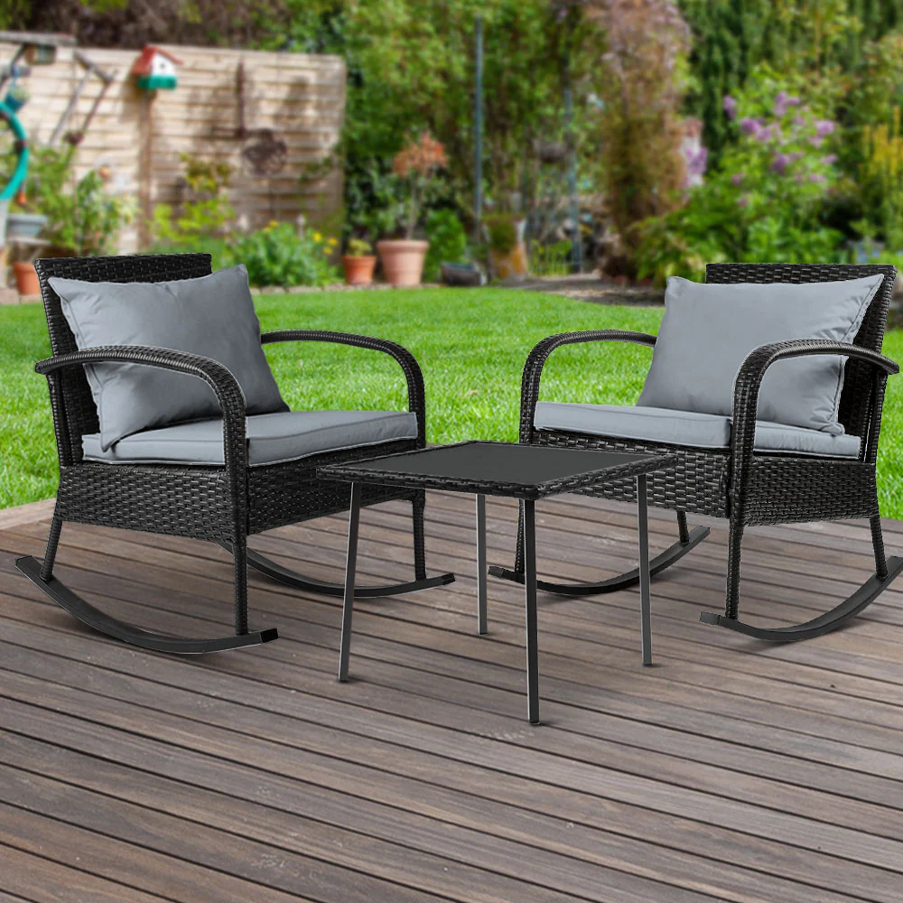 Eliza 2-Seater Rocking 3-Piece Outdoor Chair - Black - Nurns