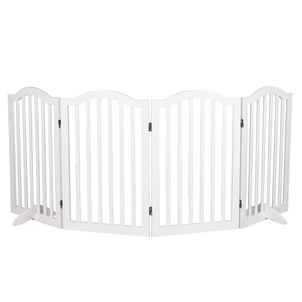 Wooden Pet Gate Dog Fence Safety Stair Barrier Security Door 4 Panels White - White - Nurns