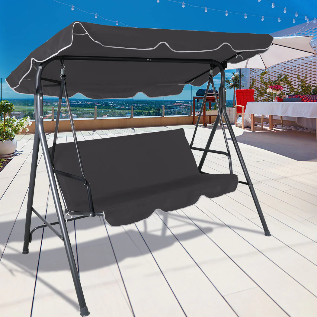 Lorel 3 Seater Swing Chair Garden Canopy Cushion Chairs - Grey - Nurns