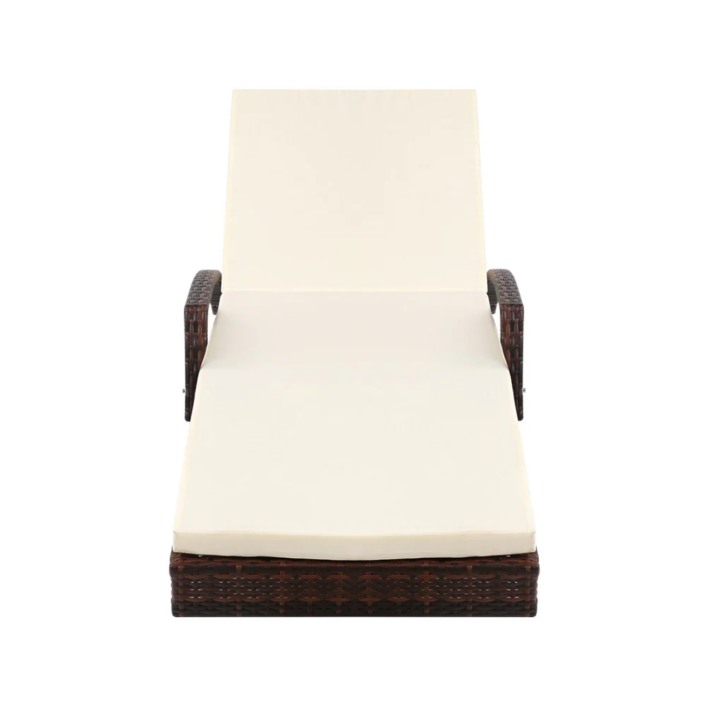 Ashby Set of 2 Outdoor Sun Lounge Wicker with Armrest Chair and Cushion - Brown - Nurns