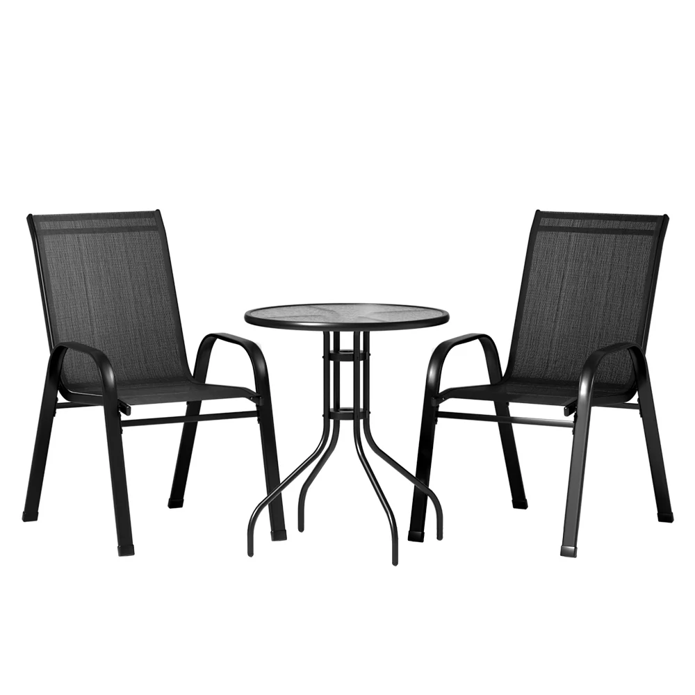 Tomos 2-Seater Table and chairs Stackable Bistro Set Patio Coffee 3-Piece Outdoor Furniture - Black - Nurns