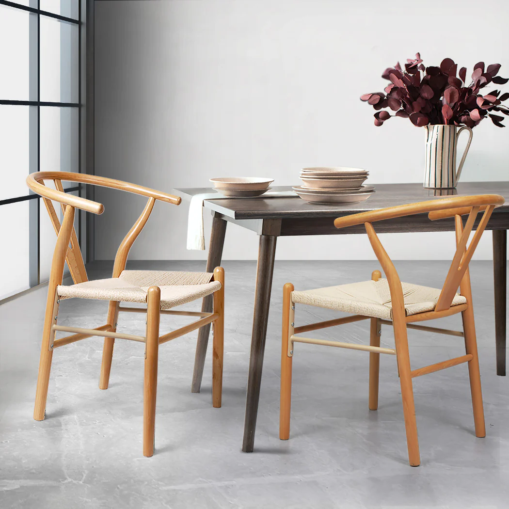 Jett Set of 2 Dining Chairs Rattan Seat Side Kitchen Wood Furniture - Oak - Nurns