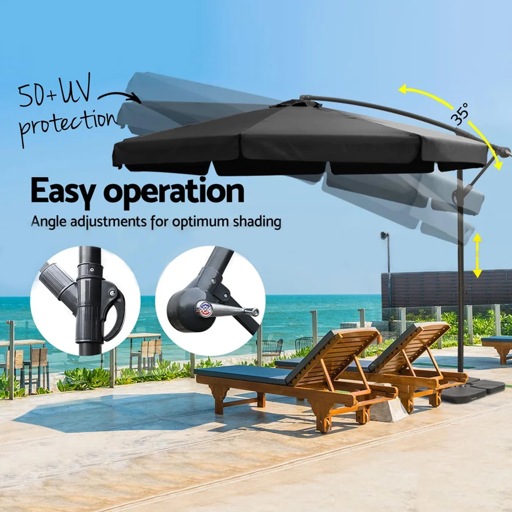 Instahut 3m Outdoor Umbrella w/Base Cantilever Garden Beach Patio Black - Nurns