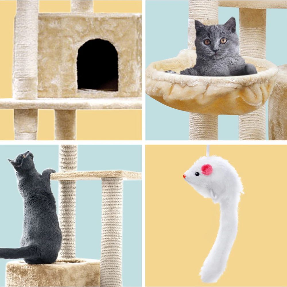 Cat Tree 203cm Trees Scratching Post Scratcher Tower Condo House Furniture Wood - Beige - Nurns