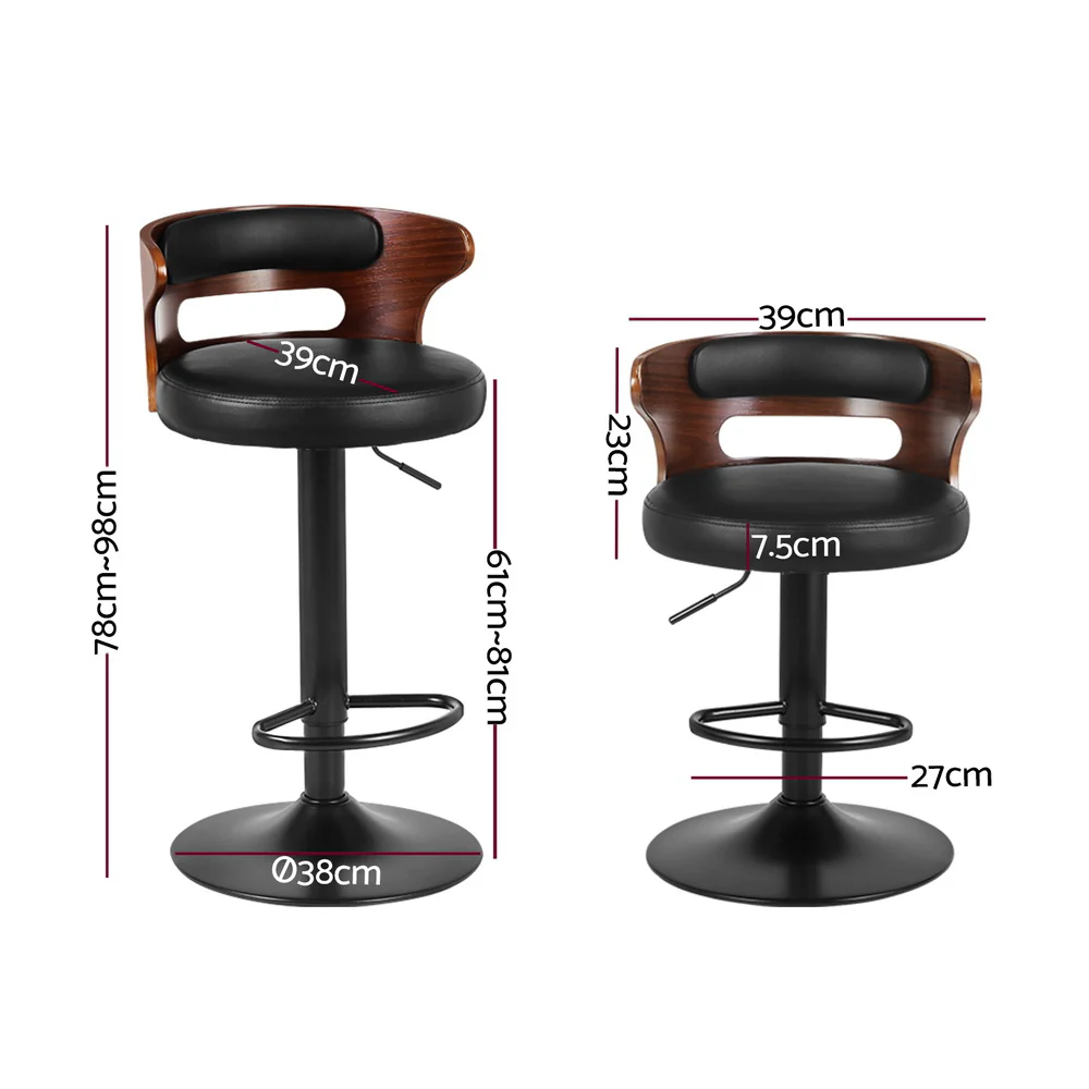 Set of 4 Caen Bar Stools Gas Lift Faux Leather - Brown and Black - Nurns